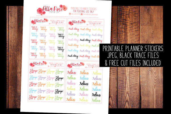 Relaxing Hand Lettered Planner Stickers | PRINTABLE PLANNER STICKERS