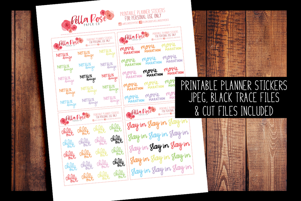 Movie Night Hand Lettered Planner Stickers | PRINTABLE PLANNER STICKERS