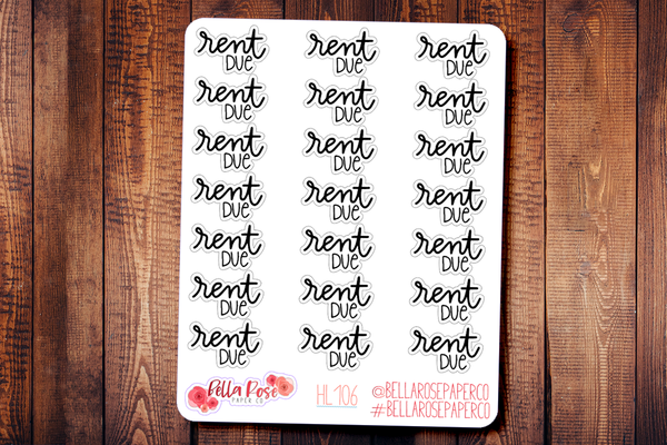 Rent Due Hand Lettering Planner Stickers HL106