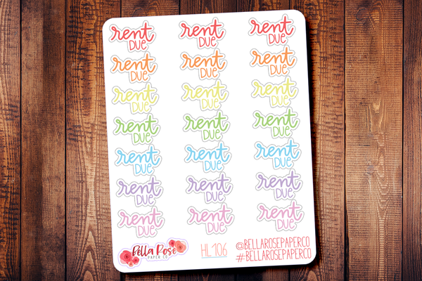 Rent Due Hand Lettering Planner Stickers HL106
