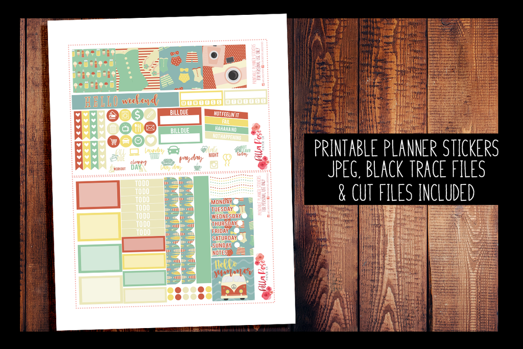 Retro Summer Mini Happy Planner Kit | PRINTABLE PLANNER STICKERS