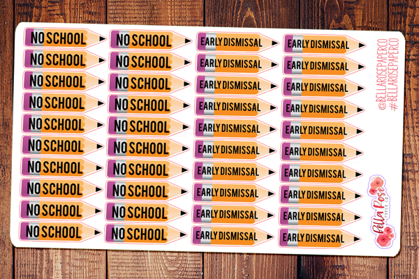 No School/Early Dismissal Pencils Student Planner Stickers S008