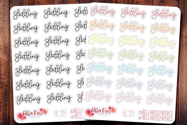 Sledding Hand Lettering Planner Stickers HL134