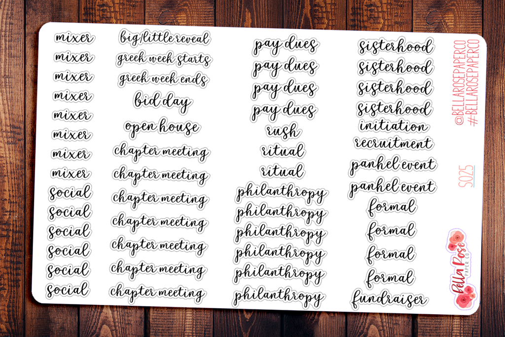 Sorority Script Planner Stickers S025