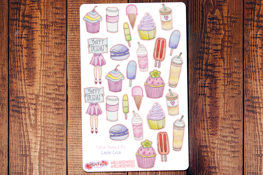 Sweet Treats Hand Painted Watercolor Planner Stickers
