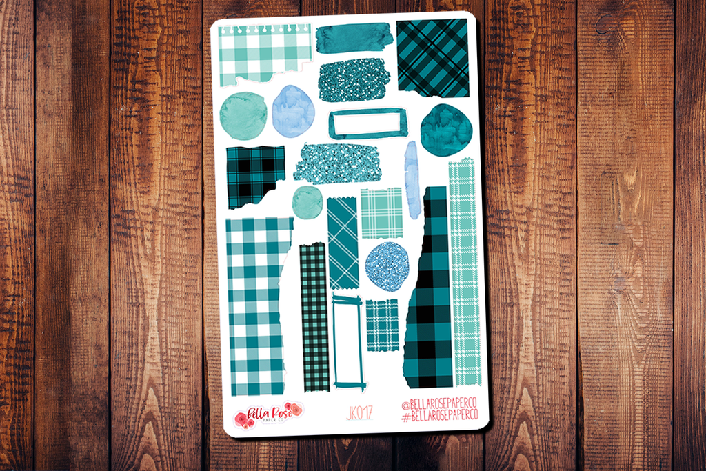 Teal Plaid Journaling Sticker Kit JK017