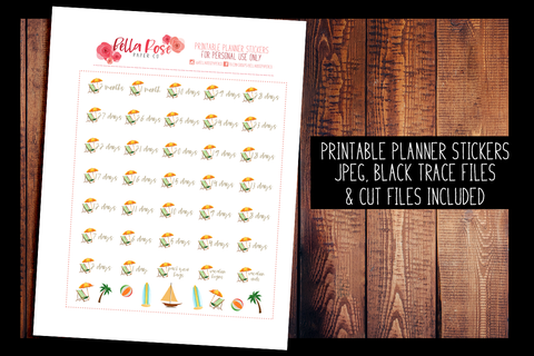 Beach Vacation Countdown Planner Stickers | PRINTABLE PLANNER STICKERS