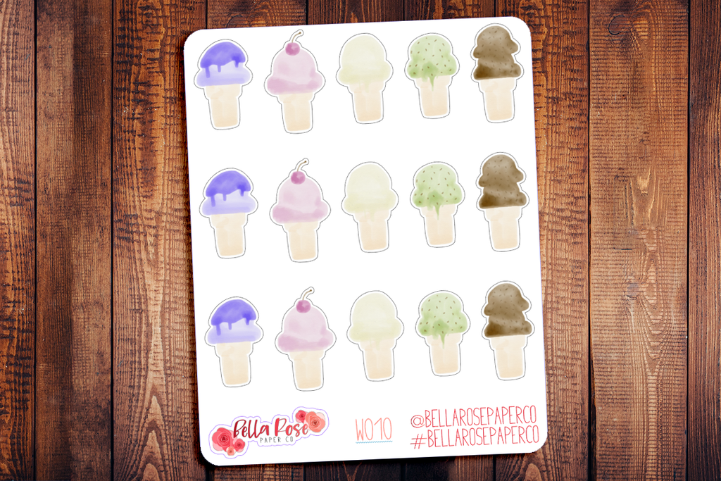 Ice Cream Hand Painted Watercolor Planner Stickers W011