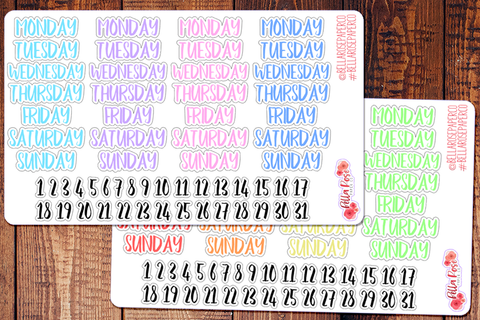 Date Covers/Days of The Week Planner Stickers B033