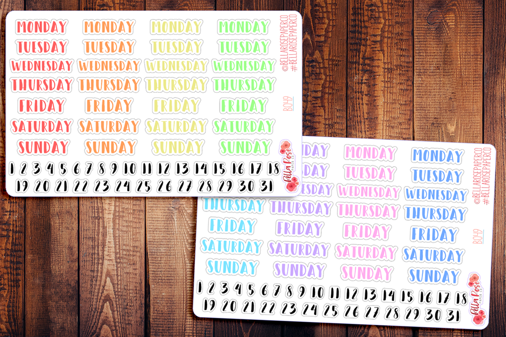 Bold Date Covers/Days of The Week Planner Stickers B049