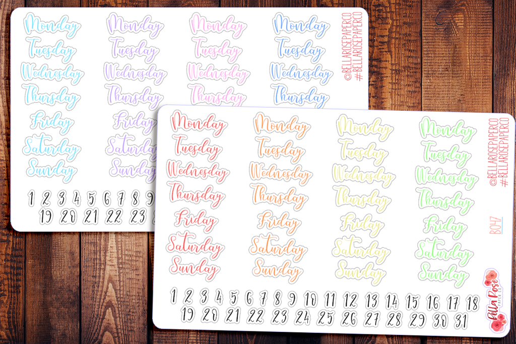 Script Date Covers/Days of The Week Planner Stickers B047