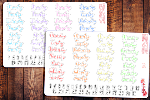 Weekdays Script Planner Stickers - Watercolor Date Covers – The Planner's  World